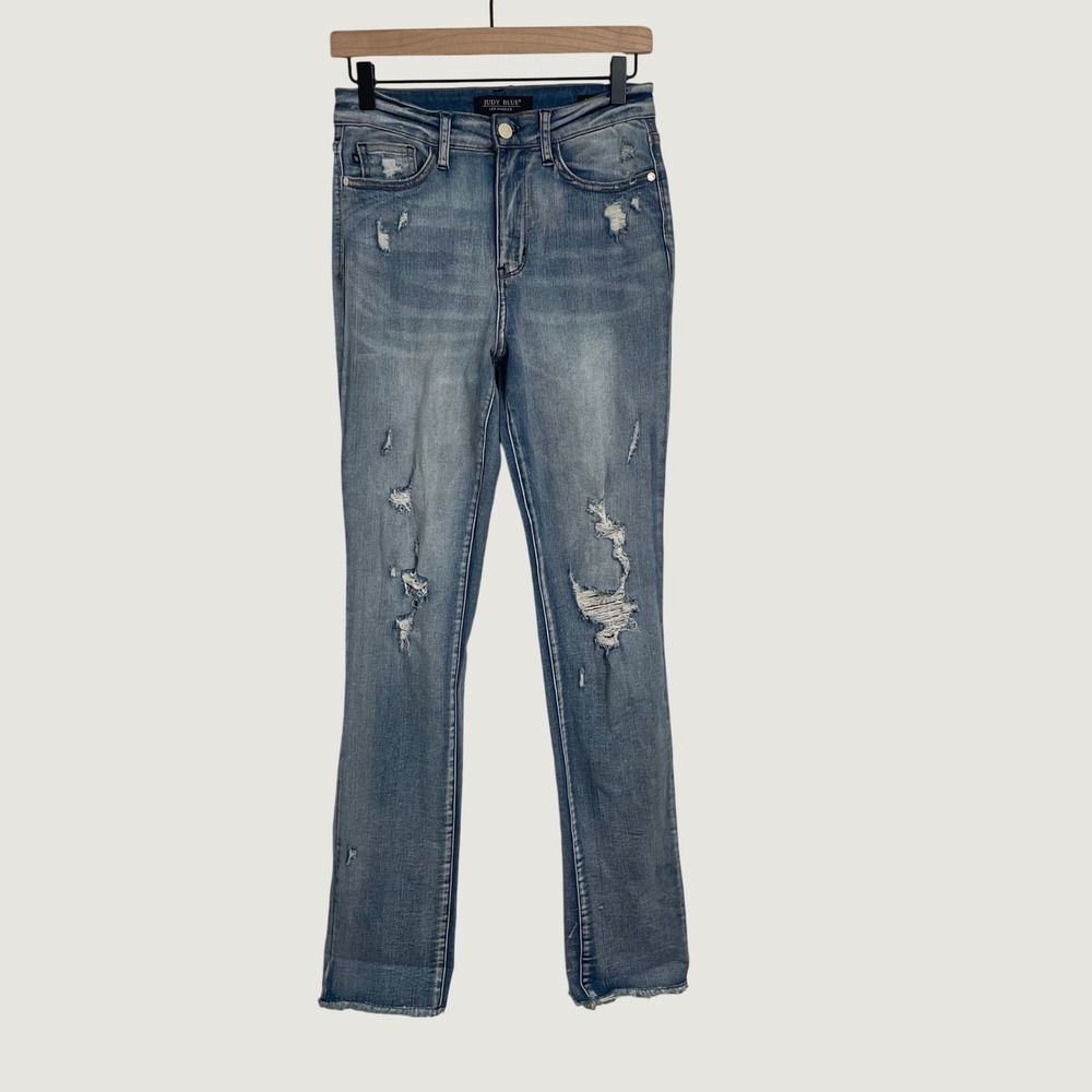 Judy Blue Boyfriend Jeans Womens 5/27 Blue Distressed High Rise Relaxed Casual
